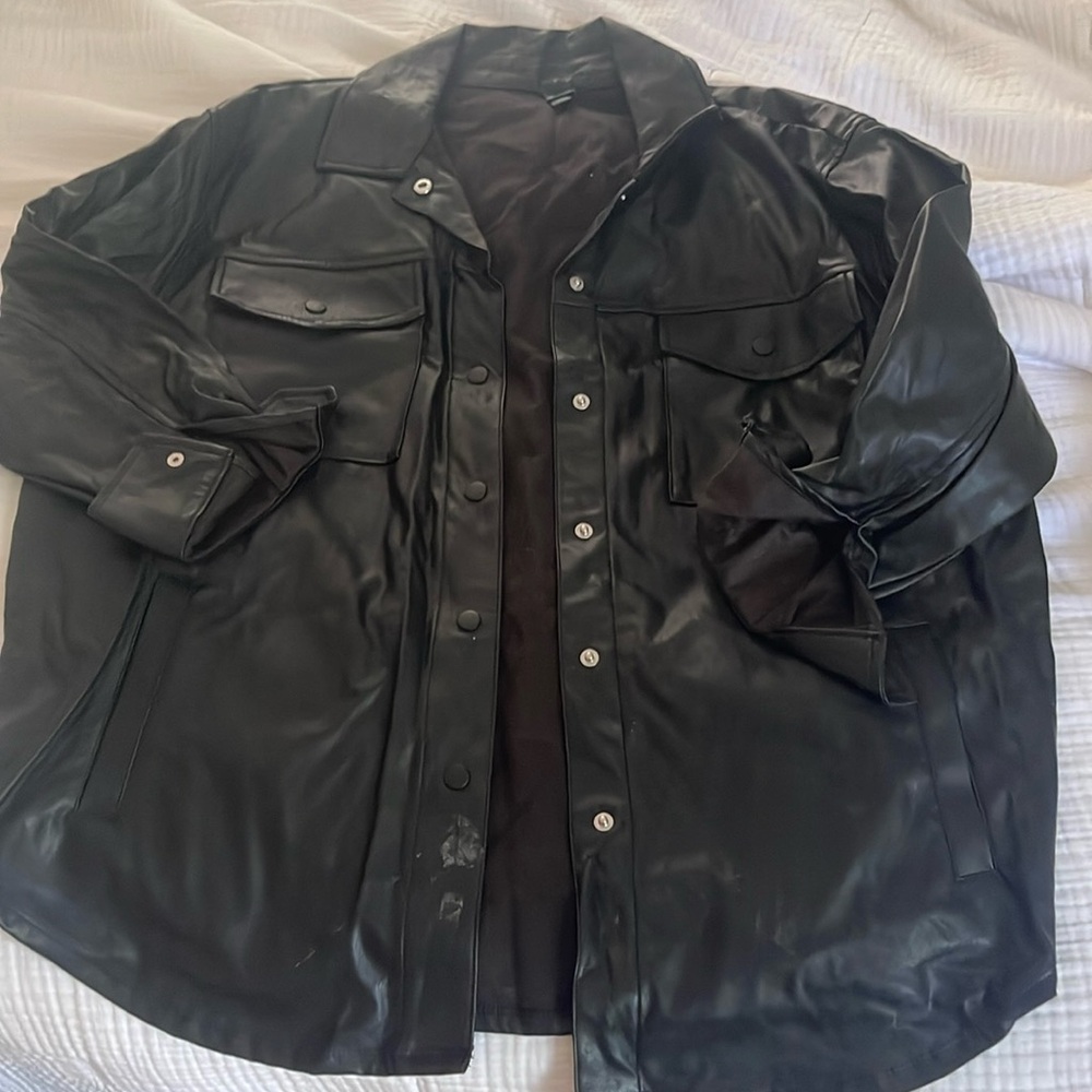 Black faux leather shacket
